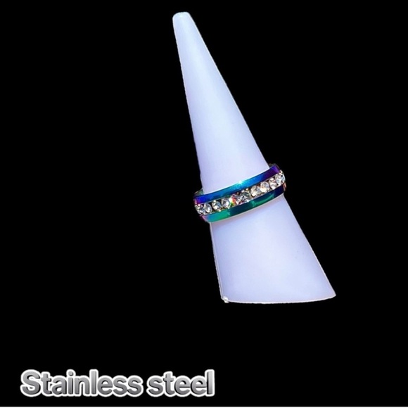 Iridescent Rainbow band Ring with zircon inlay NWT - Picture 11 of 11